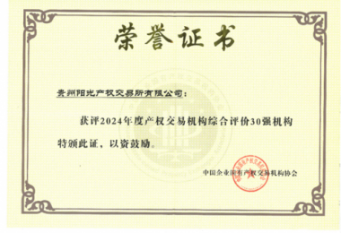 喜訊！貴州陽(yáng)光產(chǎn)權(quán)交易所獲得2024年度全國(guó)產(chǎn)權(quán)交易機(jī)構(gòu)2項(xiàng)30強(qiáng)榮譽(yù)